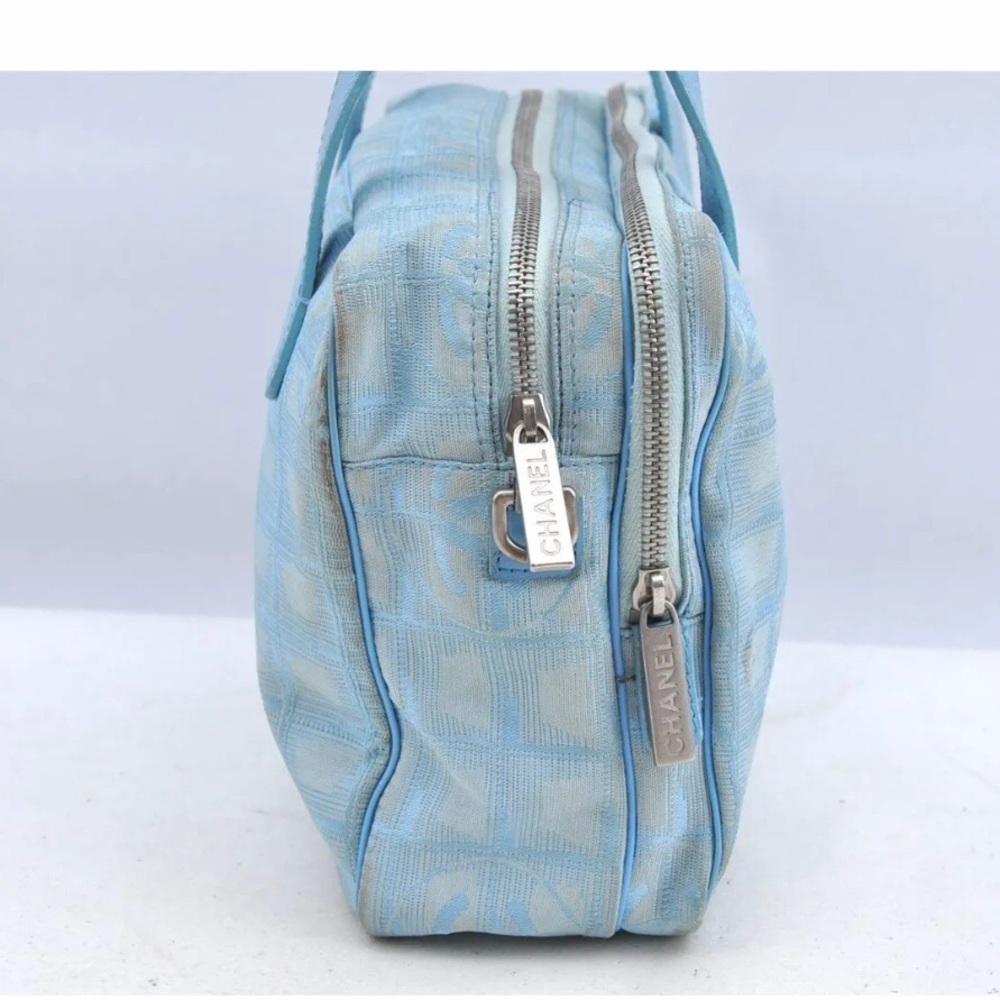 Authentic CHANEL New Travel Line 2Way Shoulder Hand Bag Nylon Leather Blue - Picture 12 of 12